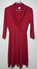 Y2K Body Central Dress  V Neck Faux Wrap Midi Red Medium USA MADE EUC 90s