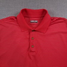 Kirkland Golf Men's Large Stretch 3-Button Short Sleeve Polo Shirt Red Striped