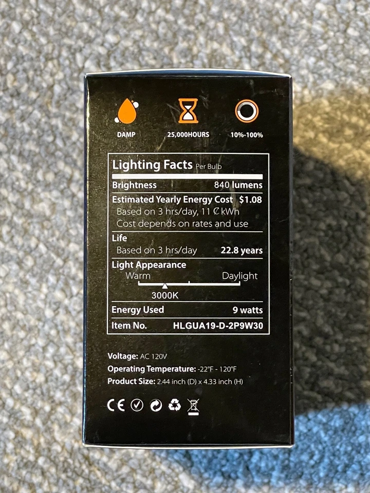 Dimmable 9W GU24 Base A19 LED Light Bulb Warm White 3000K NEW (Pack of 2) - Image 4 of 4