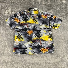 Vintage Hawaiian Shirt Mens XL Grey Scenic Sailboat Sunset USA 80s Aloha Camp