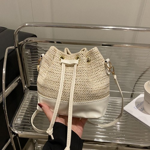 1pc Style Weave Straw Crossbody Bag Woven Drawstring Bucket Bag Girls GB - Picture 3 of 14
