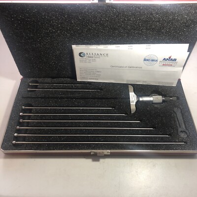 STARRETT 445AZ-9RL DEPTH MICROMETER 0-9  3  BASE W/CALIBRATION REPORT (L9)