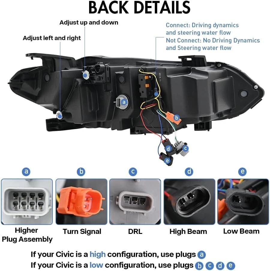 For 2022-2025 Honda Civic LED Headlights Black Housing Pair Left+Right - Image 4 of 4