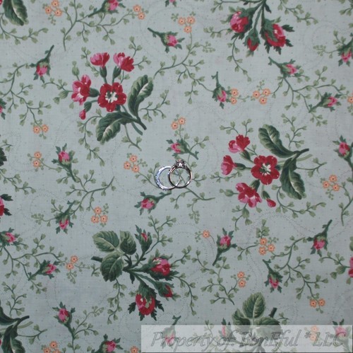 BonEful Fabric FQ Cotton Quilt VTG Cream Pink Red Old Rose Flower Garden Cottage - Picture 9 of 14