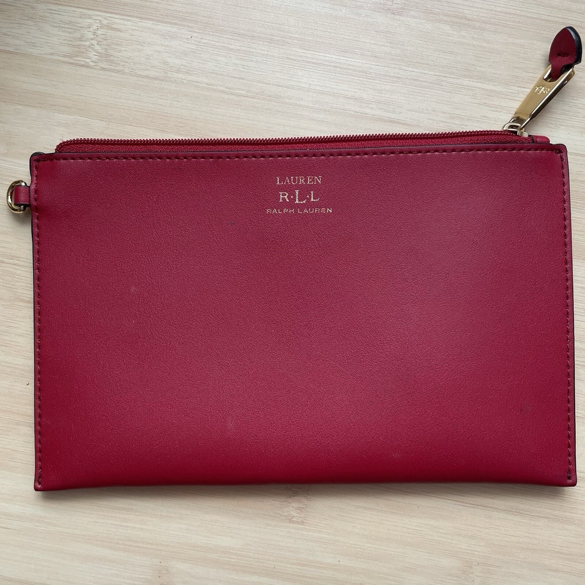 Lauren Ralph Lauren Plain Red Leather Zip Clutch Bag Case Lauren Ralph Lauren Plain Red Leather Zip Clutch Bag Case