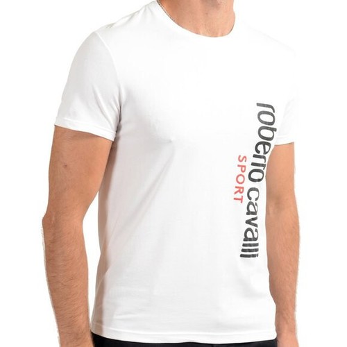 $195 Designer Rare ROBERTO CAVALLI Men Logo Printed Sport White T-shirt Tee XL - Picture 2 of 6