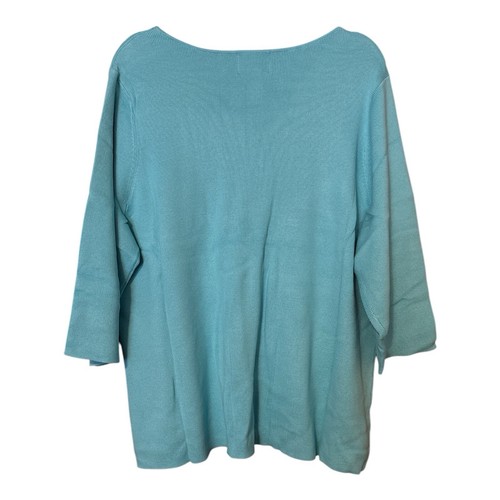 Quacker Factory Rhinestone Embellished 3/4 Sleeve Sweater Aqua Size 2X NEW - Picture 5 of 9