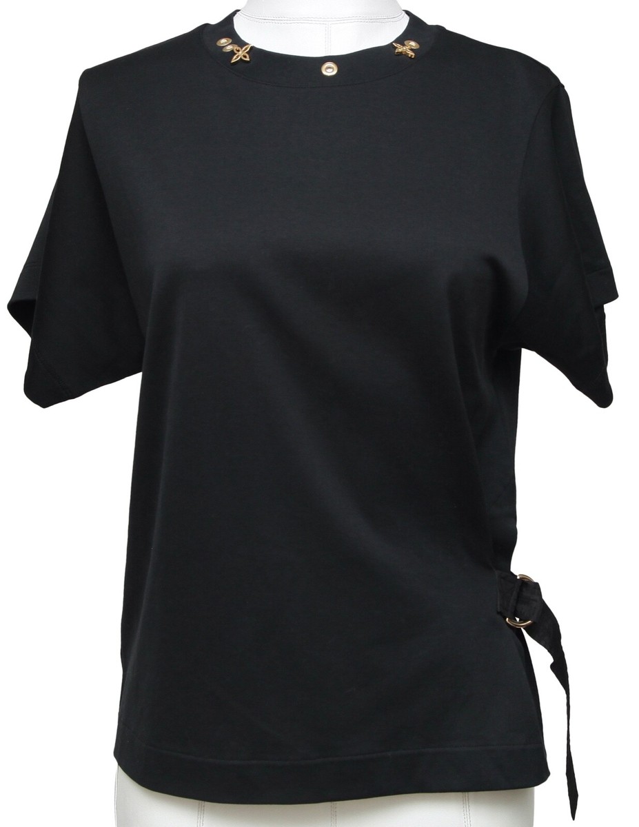 LOUIS VUITTON T-Shirt Black Side Strap Top Gold Monogram Short