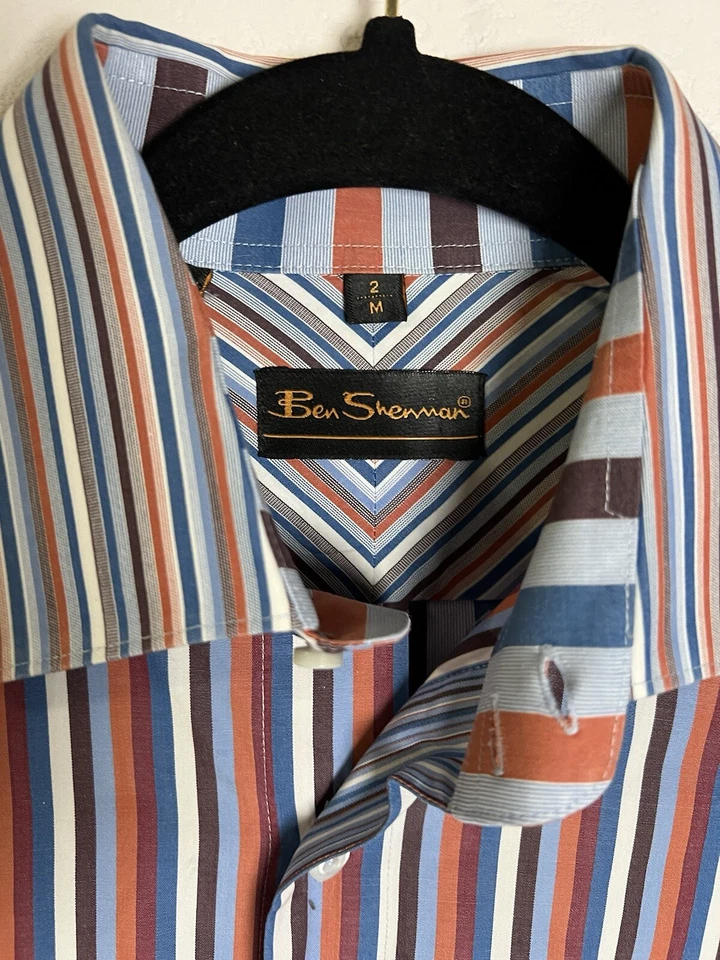 Camisa con botones Ben Sherman para hombre 2 M rayas verticales puño francés audaz Y2K Foto 2 de 4