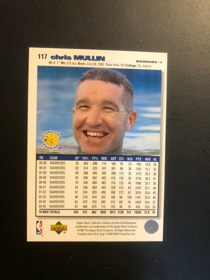 1995 CHRIS MULLIN  Upper Deck  Basketball Card # 117 Made in USA - Image 3 of 4