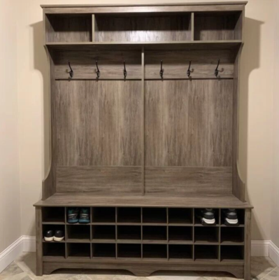 Gray Wood Entryway Shoe Storage Bench Cubbie Cabinet Mudroom Hall