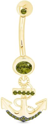 Peridot Anchor Dock Belly Button Navel Ring 14K Yellow Gold Plated