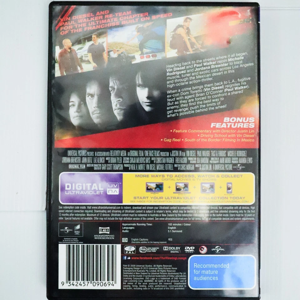 Fast & Furious (DVD, 2009) Paul Walker, Vin Diesel - Car Action Crime Thriller - Image 2 of 4