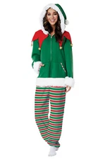 Brand New Elf Fleece Jumpsuit Christmas Adult Costume
