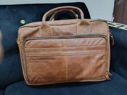 HANDMADE IN ITALY DESIGNER TAN LEATHER BRIEFCASE LAPTOP SATCHEL BAG MESSENGER - Picture 3 of 16