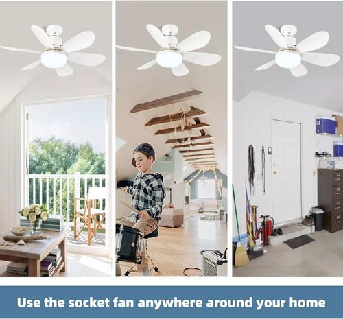 Ceiling Fan E27 Socket Fan 30W with Dimmable LED Light Remote Controller 3 Speed - Picture 6 of 8