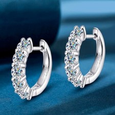 2Cttw D/VVS1 Round Cut Moissanite Huggie Hoop Earrings Women 925 Sterling Silver