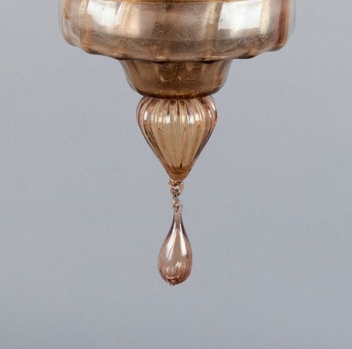Murano, elegant Art Deco ceiling lamp in mouth-blown glass, three bulbs. - Picture 6 of 9