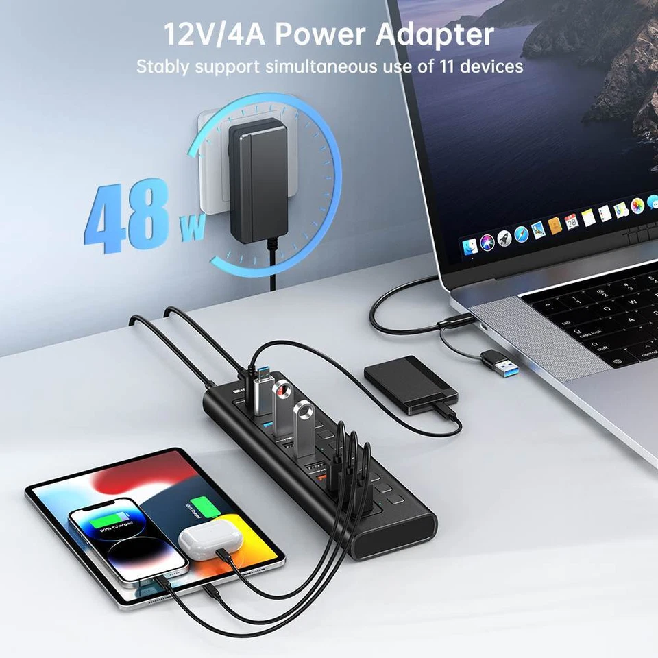 Acasis 5Gbps USB 3.0 Hub 11 Port On/Off Switch with AC Power Adapter for Laptop - Image 4 of 4