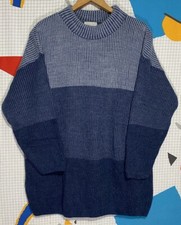 Vintage Adele Sweater Large Blue Striped 80s Knit Pullover Indie Casual