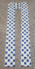 CLERGY STOLE OFFICIANT VESTMENT WHITE W/VIVID BLUE CROSSES