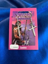 SUPER RARE boucles d'oreilles vintage Comstock Creations étain Xena X épée