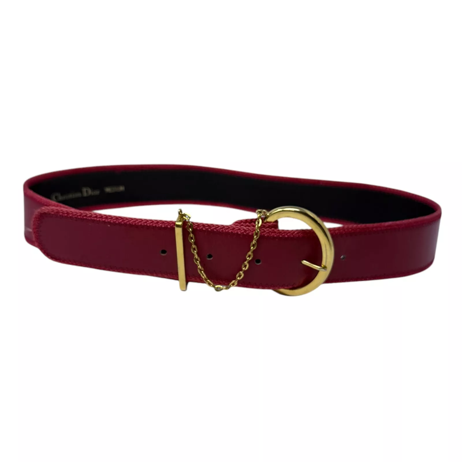 Chaîne boucle laiton ceinture cuir rouge Christian Dior vintage taille moyenne