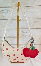 Betsey Johnson Crescent Crossbody/Shoulder Bag White Cherry Print NWT