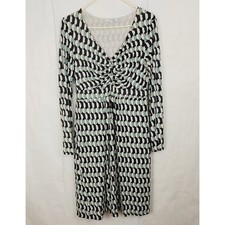 Boden Retro geometric green blue long sleeve midi dress size 10 Mod 70s Indie