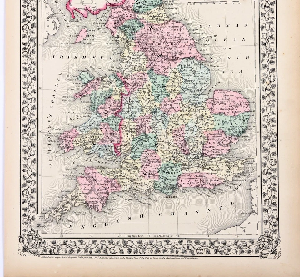 1869 Map ENGLAND - WALES ORIGINAL (13.25x10.5) LONDON - CORNWALL RAILROADS - Image 3 of 4