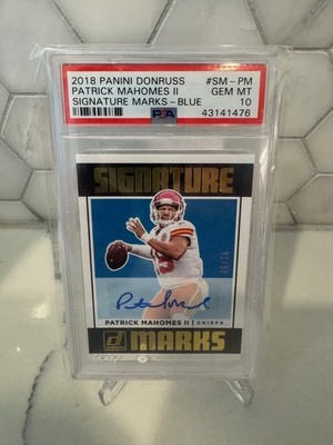 2018 Donruss Patrick Mahomes II Signature Marks Blue /10 Auto PSA 10 POP 2