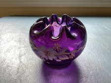 Fenton Hand painted And Signed Royal Purple 75 Anniversary Bowl With Sticker
