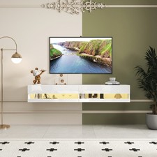 80" Floating Wall Mount TV Stand with LED Lights Charging Station