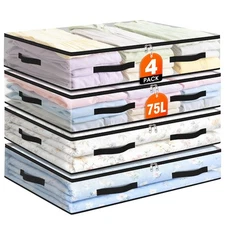 4 Pack Under Bed Storage Bags 75L Foldable Clear Containers with Handles Dual