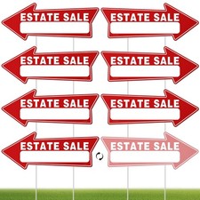 7 PC Estate Sale Signs, 17" x 6", Signs with Stakes x Red