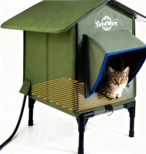 Heated Outdoor Cat House Waterproof Insulated Elevated Shelter for Feral Cats