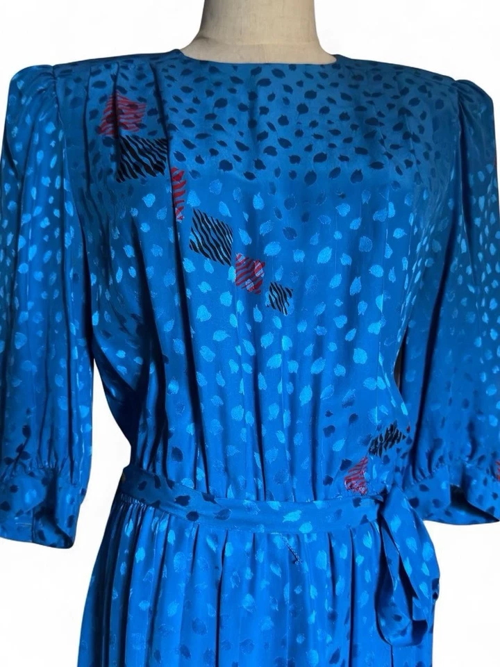 Vestido Midi Plisado Azul Noche Años 80 Retro Papell SEDA VERDADERO VINTAGE S/M Foto 3 de 4