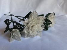 Crystal French Beaded Roses Set of 3 Handmade Everlasting Flowers Long Stem