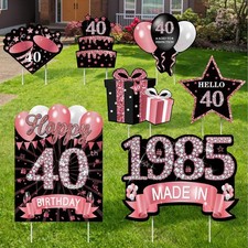 7Pcs Rose Gold 40th Birthday Yard Sign Decorations for Women,Happy 40th