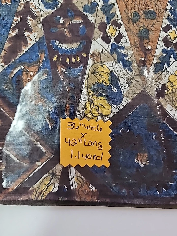 50s 60s Abstract Floral Animals Hand Block Print Fabric Vtg 36"w X 1.1yds Retro - Image 2 of 4