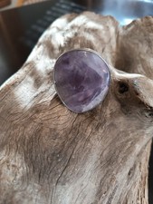 Handmade Amethyst Large Adjustable Ring Silver Tone