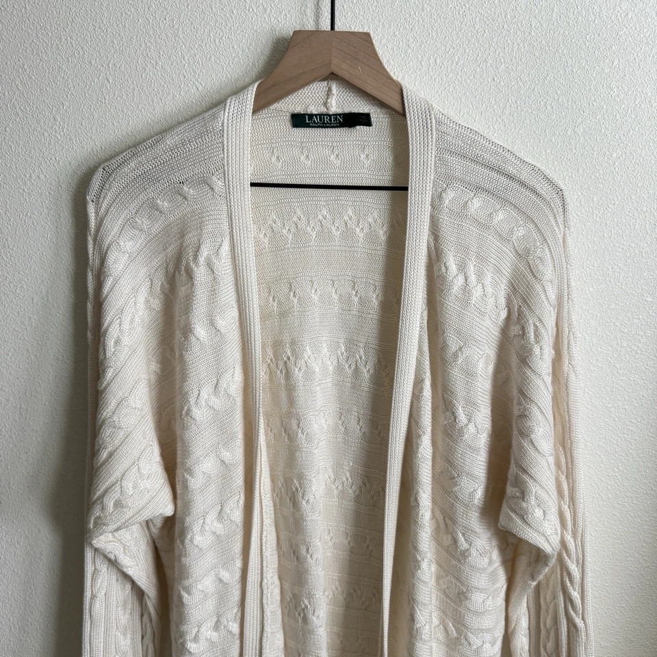 Cardigã Lauren Ralph Lauren Suéter Feminino Grande* Marfim Malha Aberta Clássico - Imagem 2 de 4