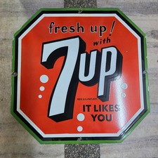 7UP PORCELAIN ENAMEL SIGN 30 X 30 INCHES