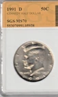 1991-D US Kennedy Half, Uncirculated Cu/Nk  (US-699)