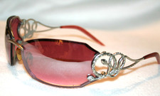 VINTAGE COILED SNAKE ROSE COLOR SUNGLASSES GLAM ROCK SERPENT RATTLESNAKE SHADES