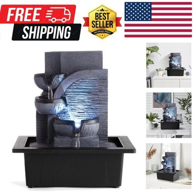 Water Fountains Indoor Waterfall Fountain Tabletop Fountain with LED Light Wa...