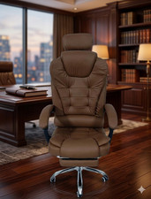 Brown Office Chair Massage Executive Padded Recliner Swivel Footrest Gaming