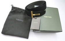  920 TOM FORD Reversible Black Gray Grain Leather T Buckle Belt Size 34 US 85 CM