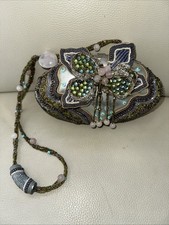 Vintage Retired Mary Frances "Butterfly Flower"  Beaded Shoulder Oval Shaped Bag
