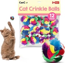 12-Pack Cat Crinkle Balls - Interactive Toys for Kittens and Cats, 1.5"